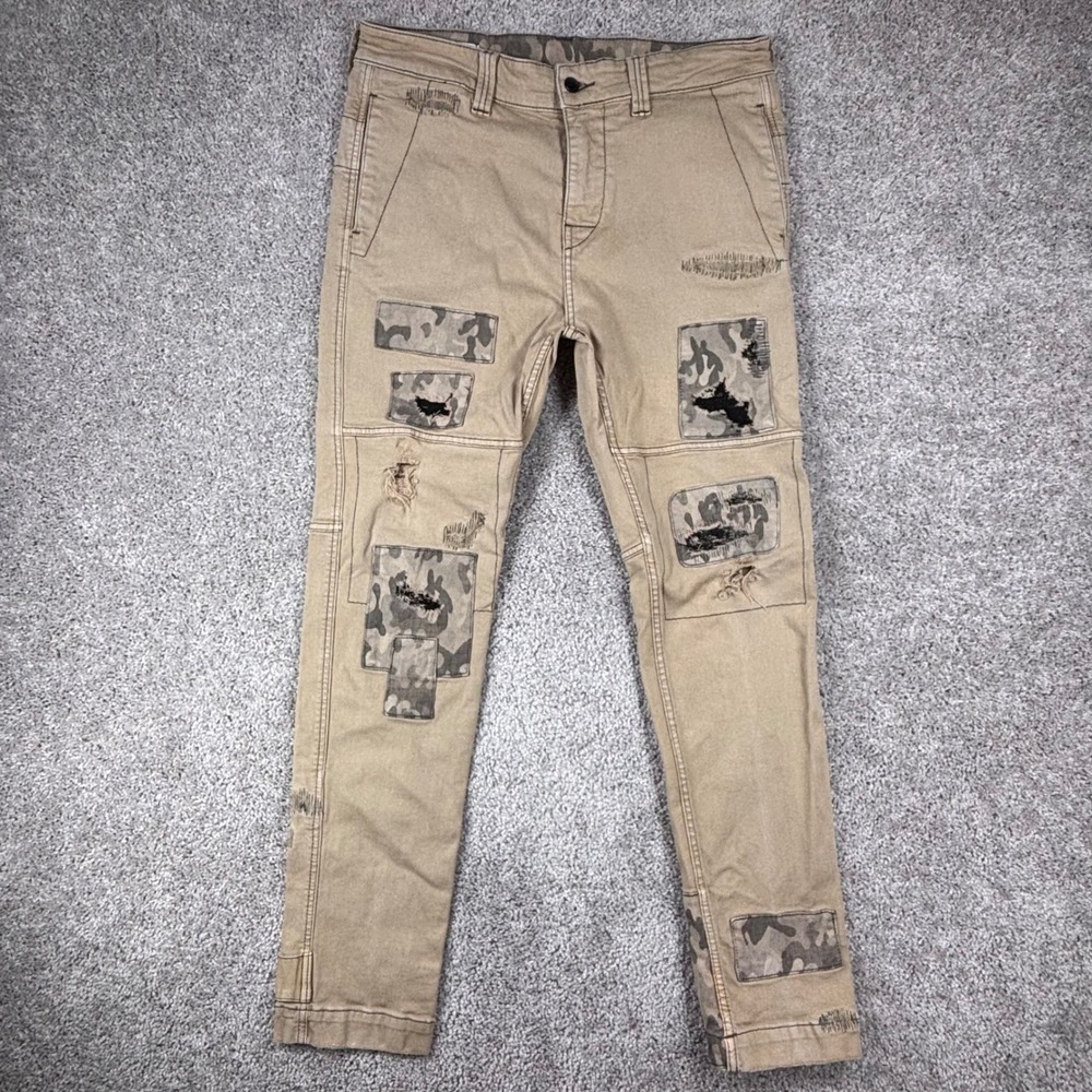 True Religion Logan Relaxed Taper Camo Patchwork Distressed Khaki Pants Mens 33